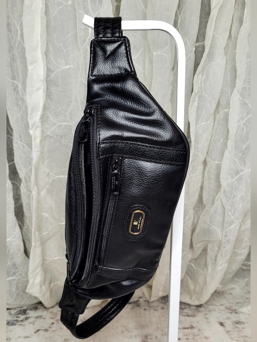 Rosen Vintage Genuine Leather Belt Bag Soft Black Multi-Zip Fanny Pack